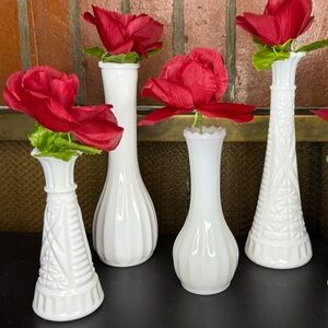 4 vintage milk glass vases